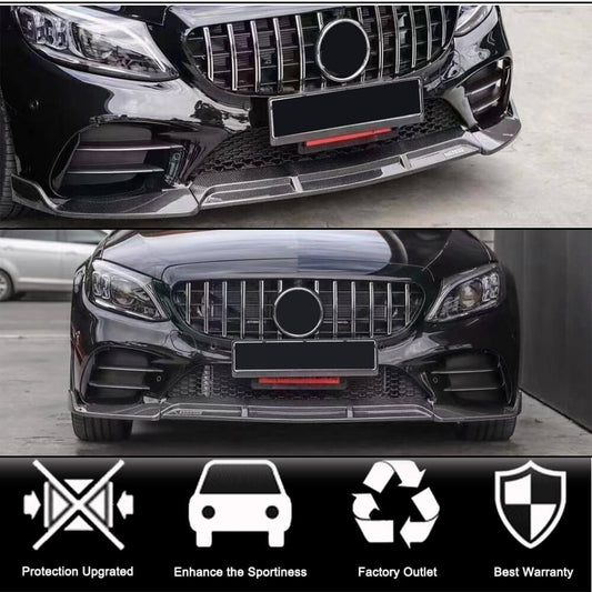 Front Bumper Lip Spoiler (for SD AMG-Line 2019-2021, Carbon) for Mercedes C-сlass W205 2014-2021 - image 2