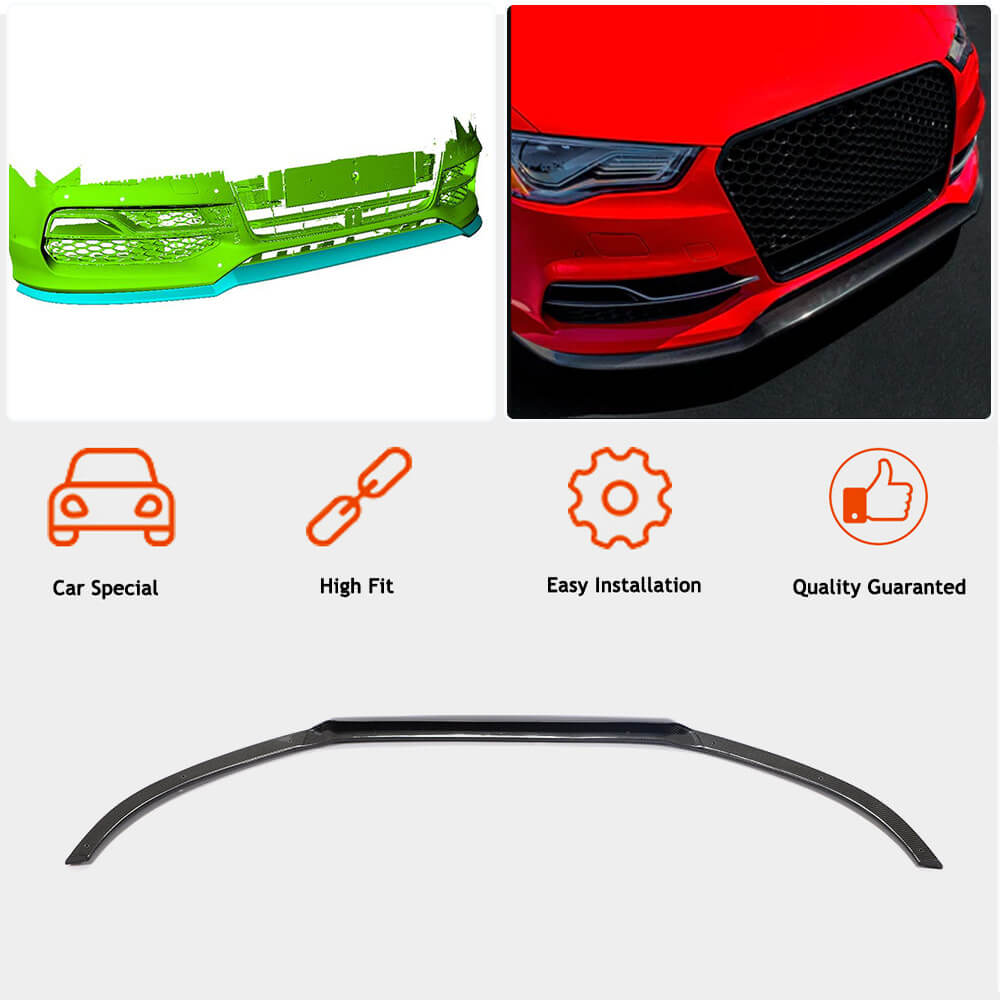 Front bumper lip Lip V1 (for S-Line Sedan 2012-2016, Carbon) for Audi A3 2012-2020 - image 2