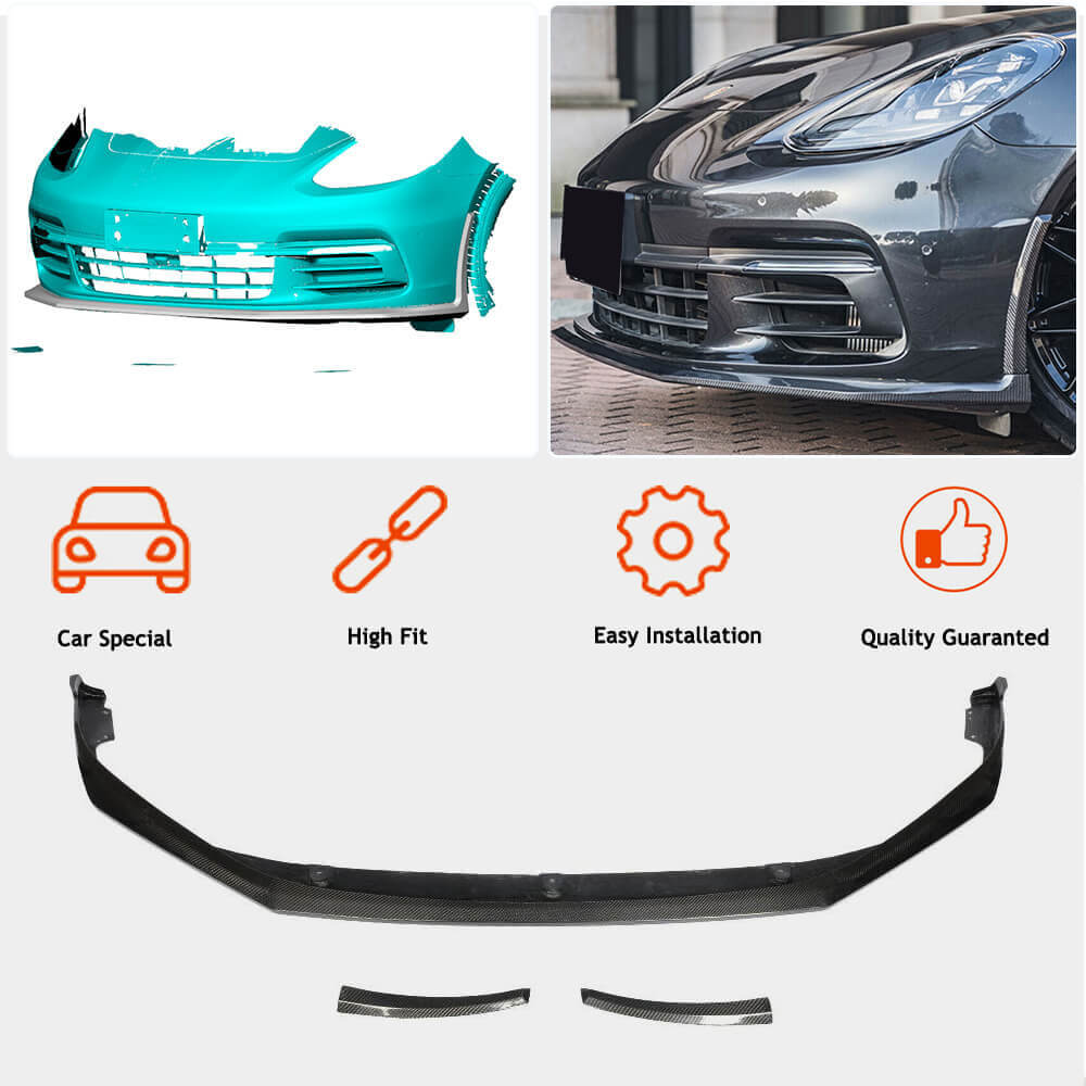 Front Bumper Lip Spoiler (2016-2020, Carbon) for Porsche Panamera 2016-2023 - image 2