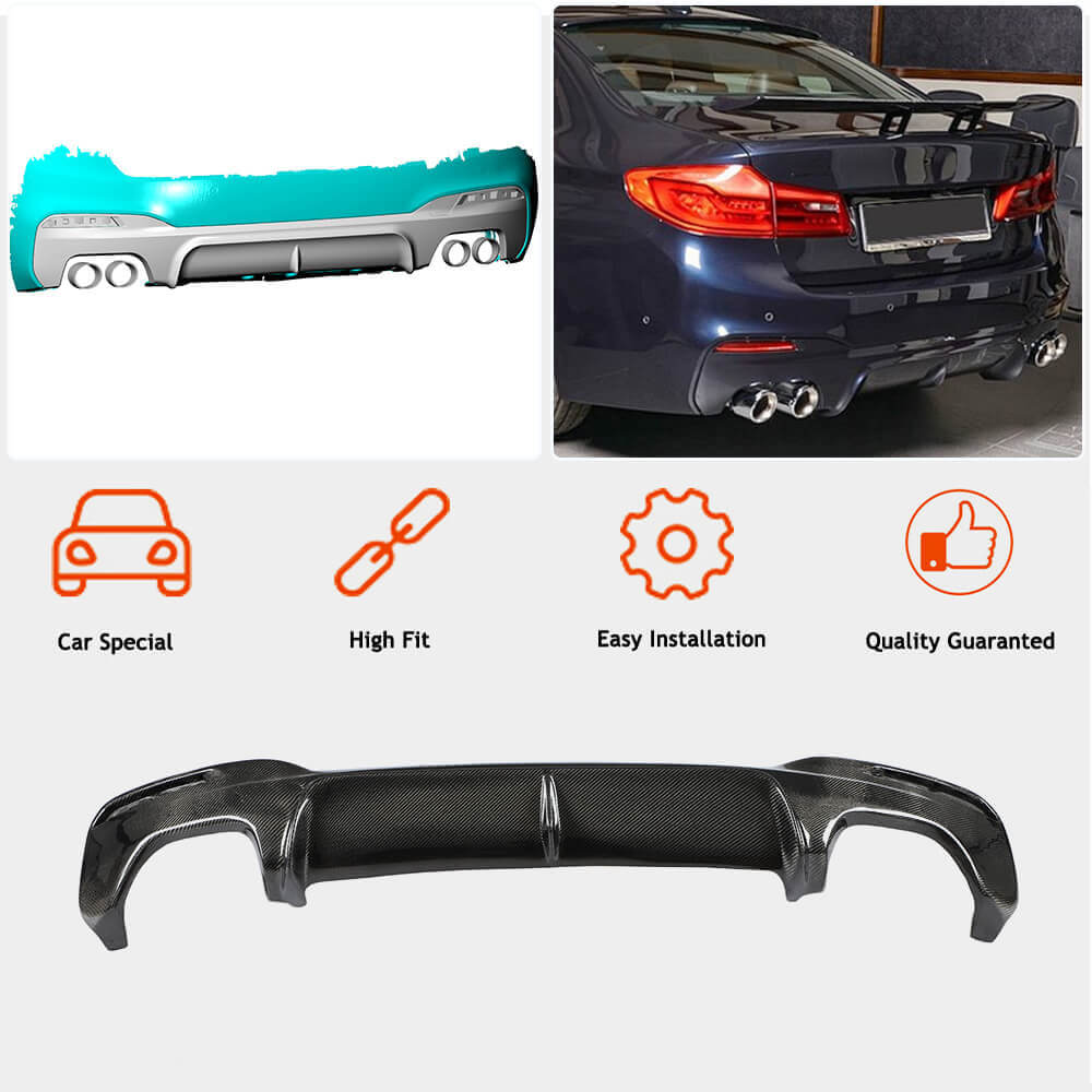 Rear Bumper Diffuser Carbon Fiber V1 (2017-2020, M-Sport) for BMW 5 Series G30/31 2017-2023 - image 2