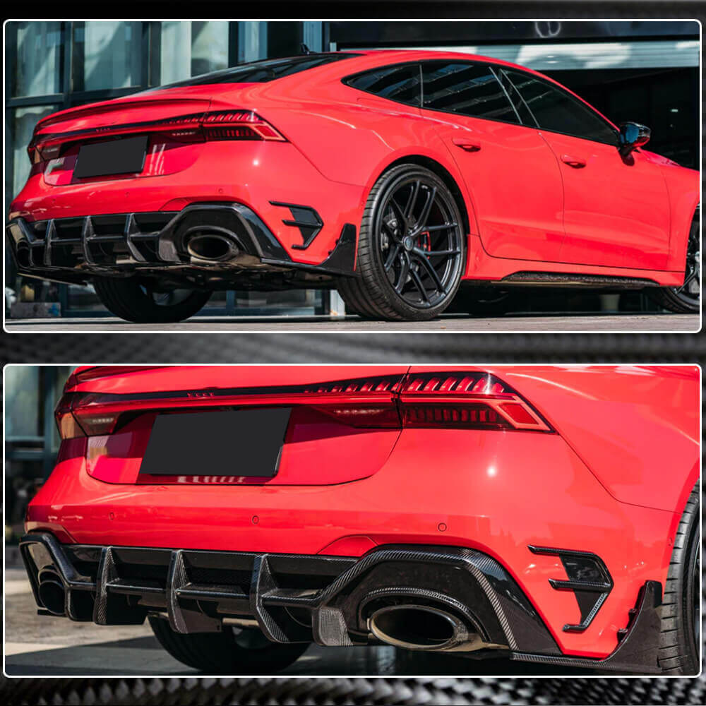 Rear Bumper Diffuser (for RS7 2018-2022, Dry Carbon) for Audi A7 2018- - image 2