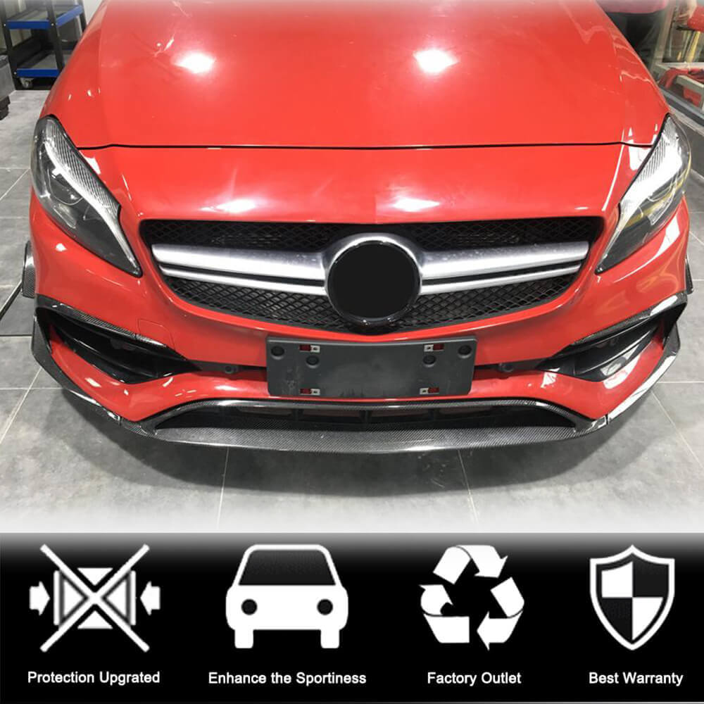Front Bumper Lip Spoiler (for AMG-Line / A45 AMG HB 2016-2018, Carbon) for Mercedes A-сlass W176 2012-2018 - image 2