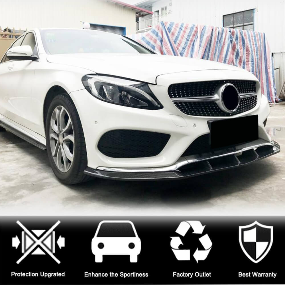 Front Bumper Lip V3 for C43 AMG 2015-2019 Carbon for Mercedes C-сlass W205 2014-2021 - image 2