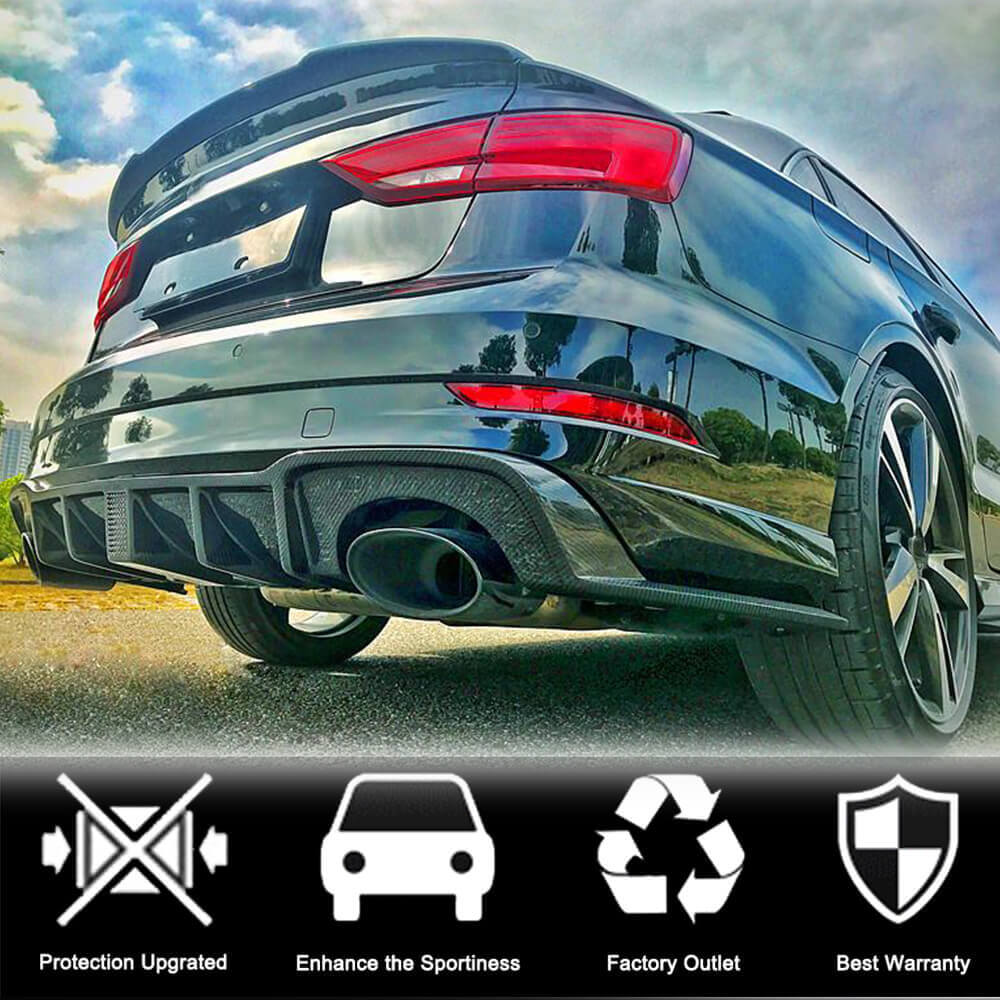 Rear Bumper Diffuser with LED Brake Light V2 (for RS3 2017-2019, Carbon) for Audi A3 2012-2020 - image 2