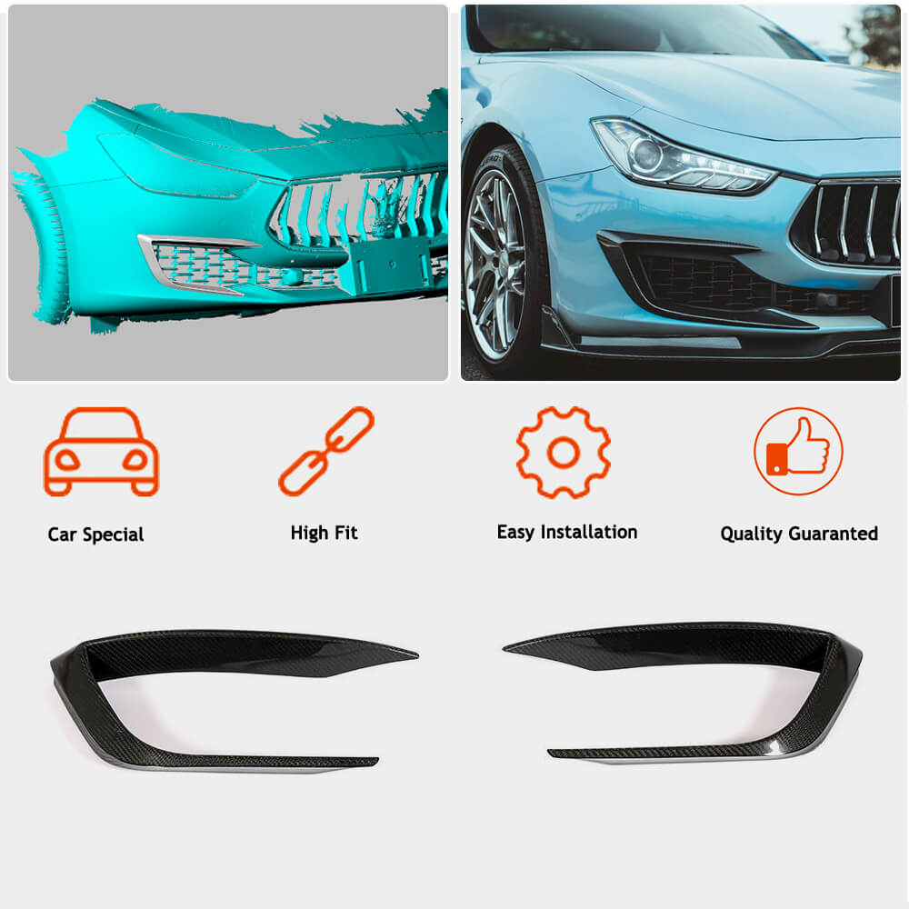 Carbon Front Bumper Covers (for Base 2018-2020) for Maserati Ghibli 2013-2023 - image 2