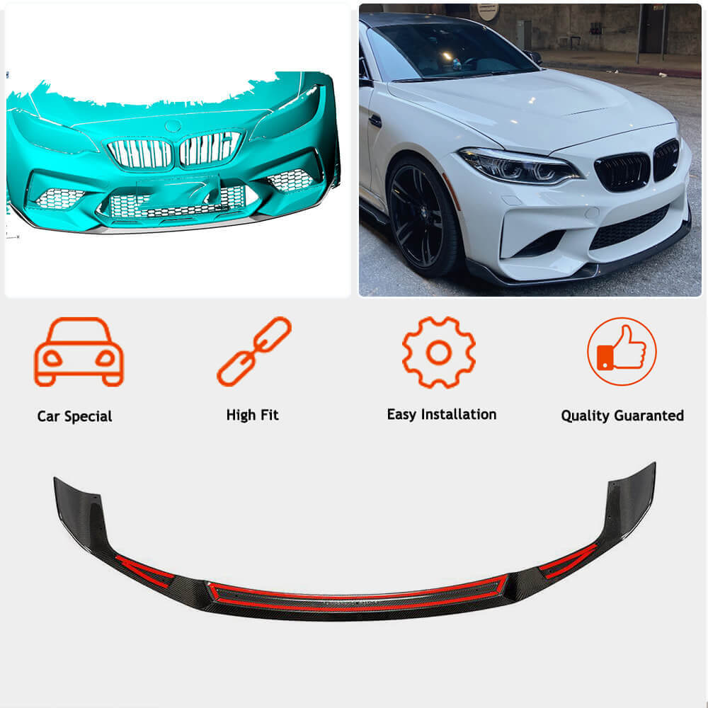 Front Bumper Lip V4 for F87 M2 Competition, Carbon for BMW 2 Series F22/23 2014-2021 - image 2