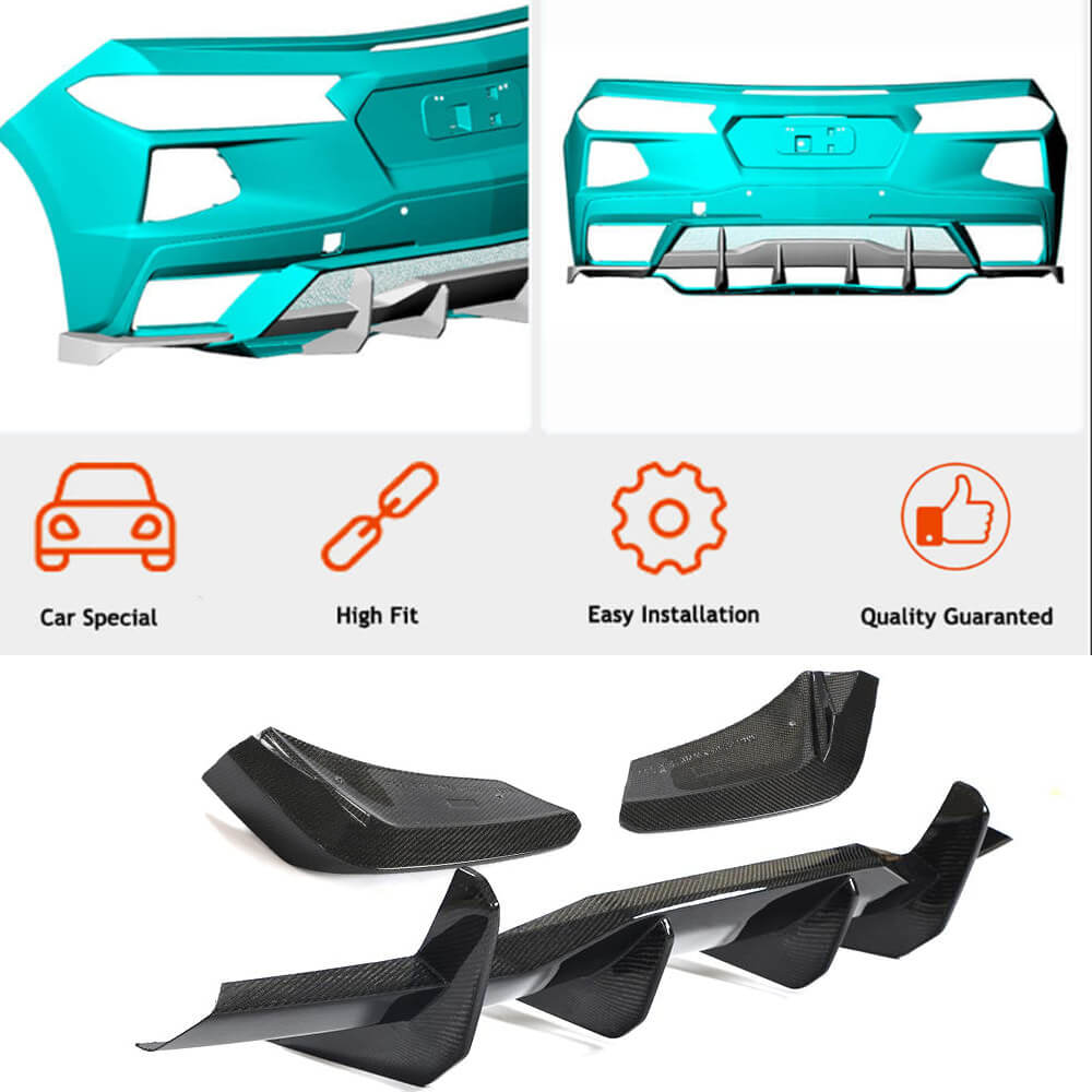 Rear bumper diffuser (2019-2022, Carbon) for Chevrolet Corvette C8 2019- - image 2