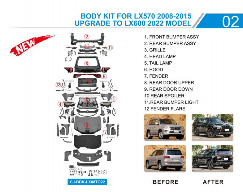 Facelift Body Kit to LX600 for Lexus LX570/450d 2008-2022 - image 4