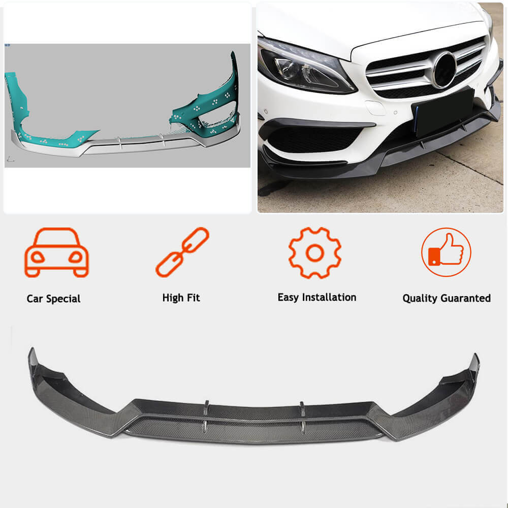 Front Bumper Lip V2 for C43 AMG 2015-2019 Carbon for Mercedes C-сlass W205 2014-2021 - image 2
