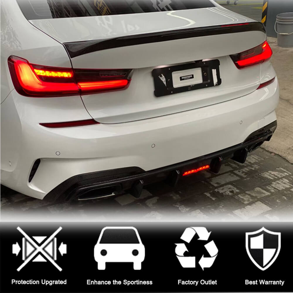 Rear Bumper Diffuser With LED Light Carbon Fiber V6 (2019-2021, M-Sport) for BMW 3 series G20/21 2018- - image 2