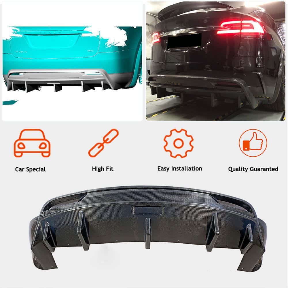 Rear Bumper Diffuser (2015-2021, Carbon) for Tesla Model X 2015- - image 2