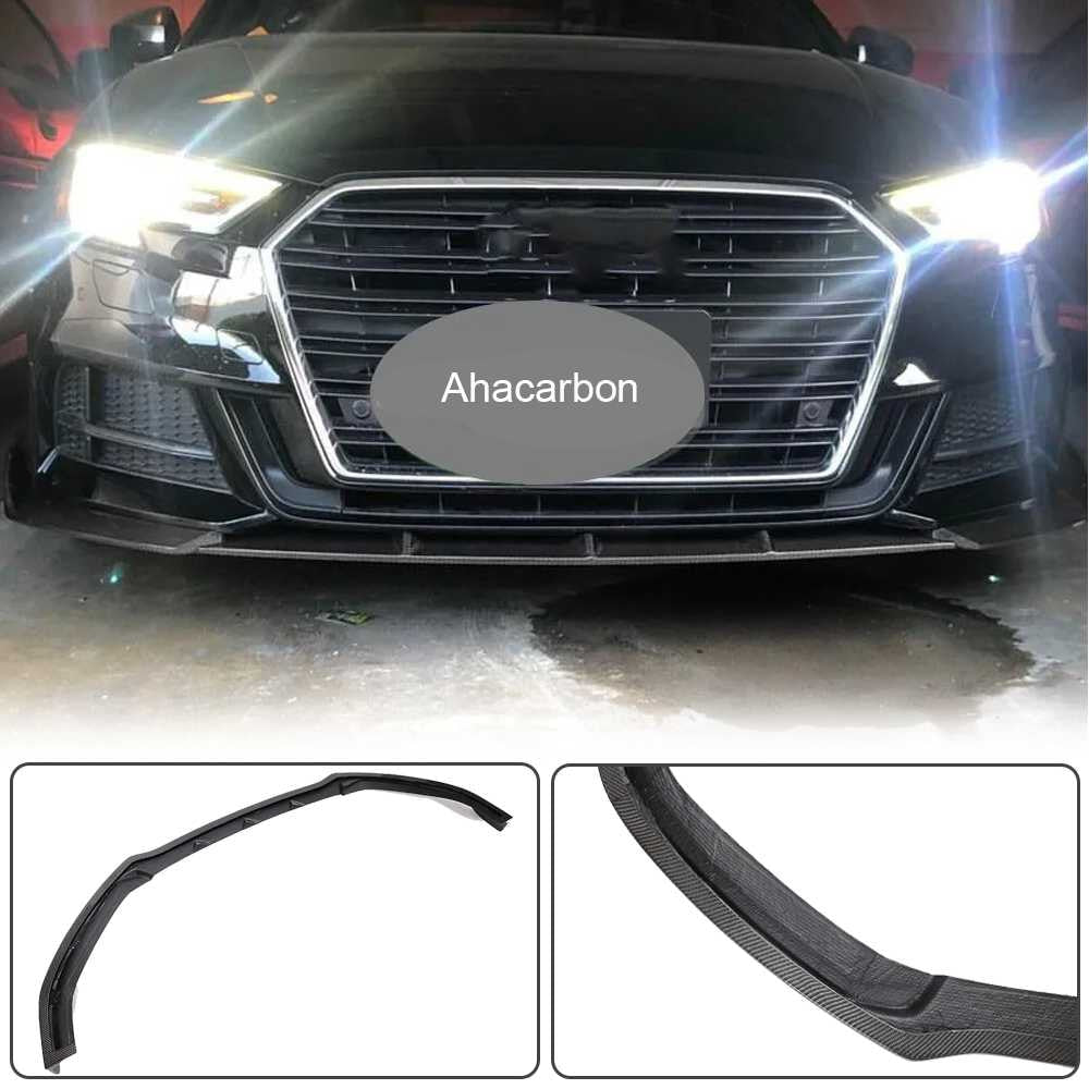 Front bumper lip spoiler Lip V1 (for S-Line 2017-2020 Sedan, Carbon) for Audi A3 2012-2020 - image 2