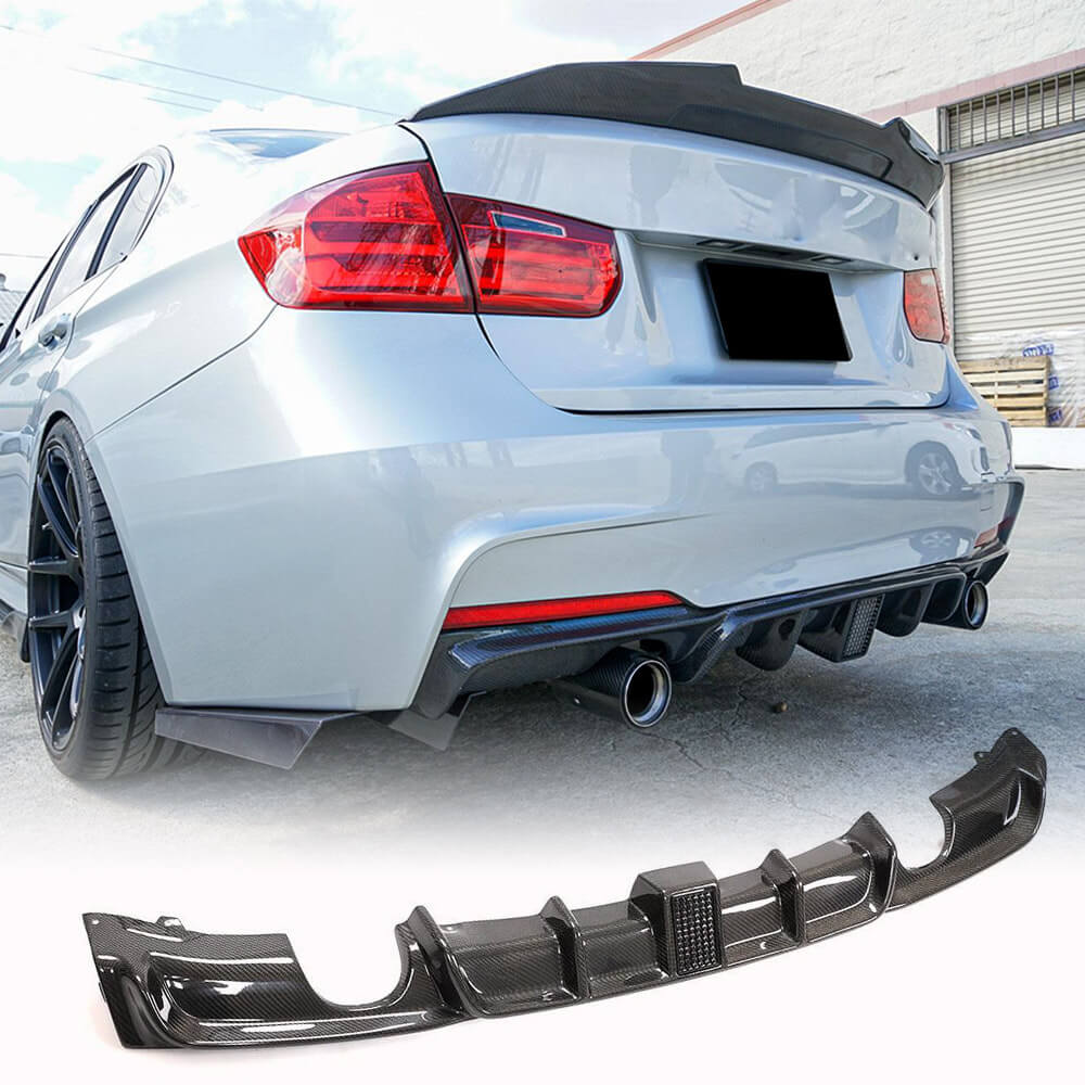 Rear Bumper Diffuser With brake light Carbon Fiber V9 (for M-Sport) for BMW 3 series F-30/31/34 2012-2019 - image 2