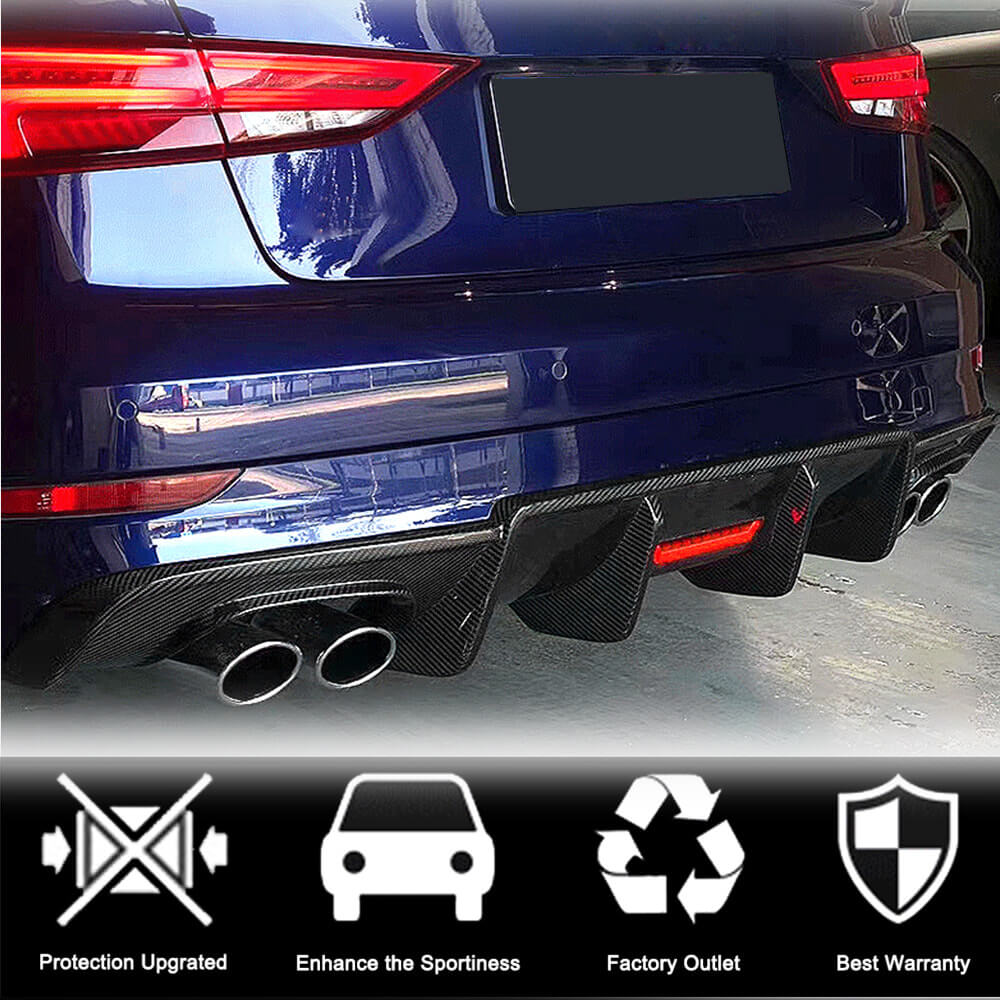 Rear Bumper Diffuser V3 (for S-Line SD 2017-2020, Carbon) for Audi A3 2012-2020 - image 2