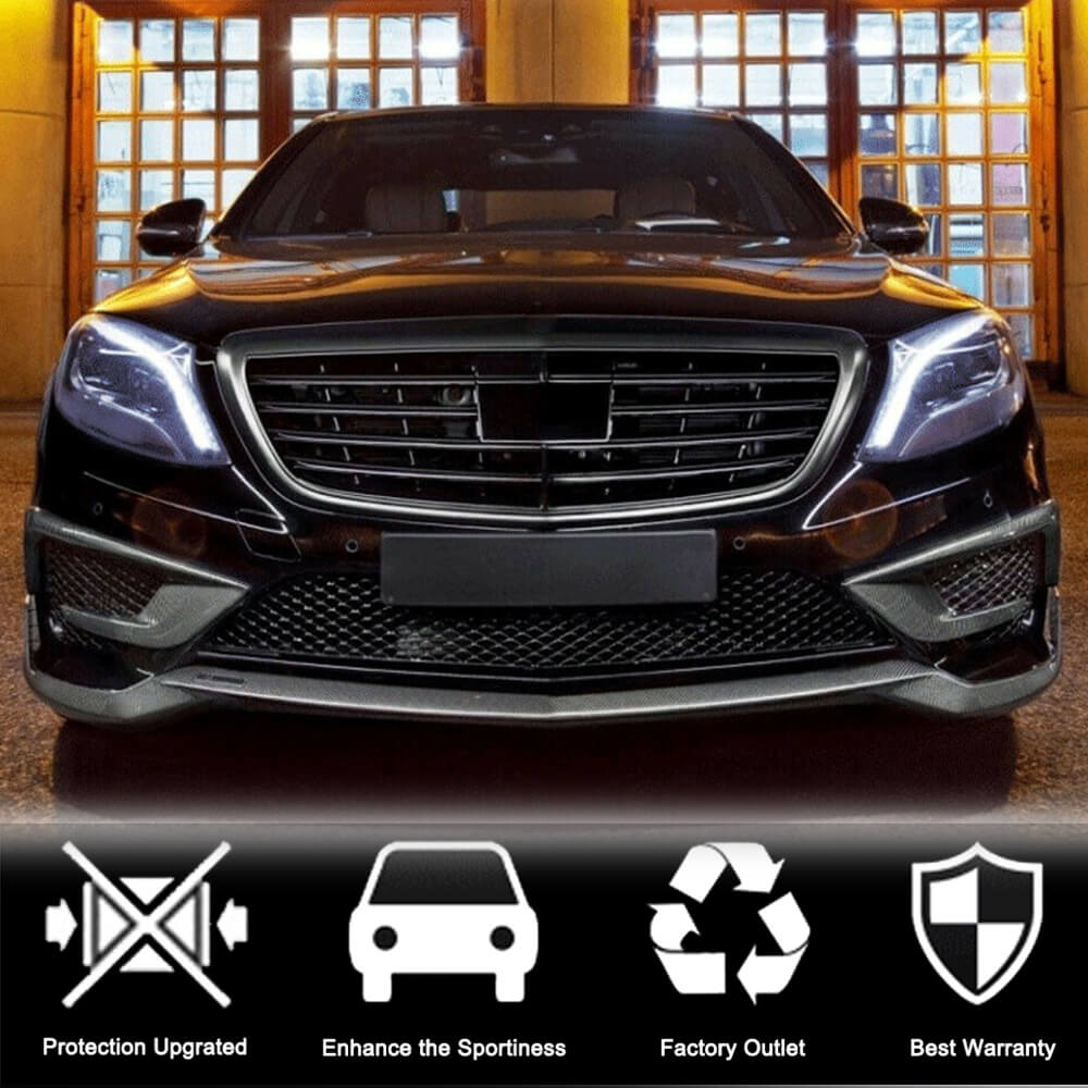 Front Bumper Lip Spoiler (for S63 AMG 2014-2017, Carbon) for Mercedes S-сlass W222 2013-2022 - image 2