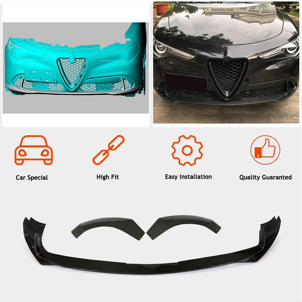 Front lip spoiler (for Base, 2017-2023, Carbon) for Alfa Romeo Stelvio 2016- - image 2