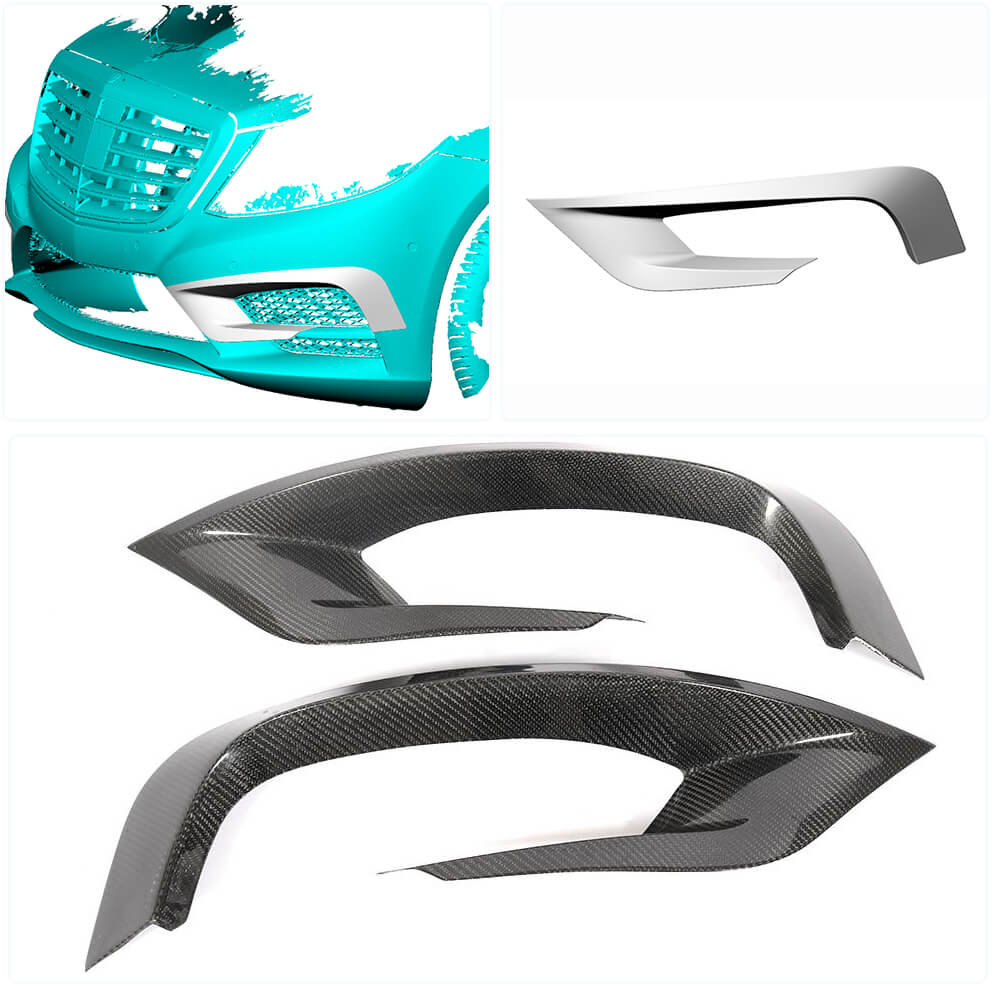 Covers on the front bumper (for AMG-Line 2014-2017, Carbon) for Mercedes S-class W222 - image 2