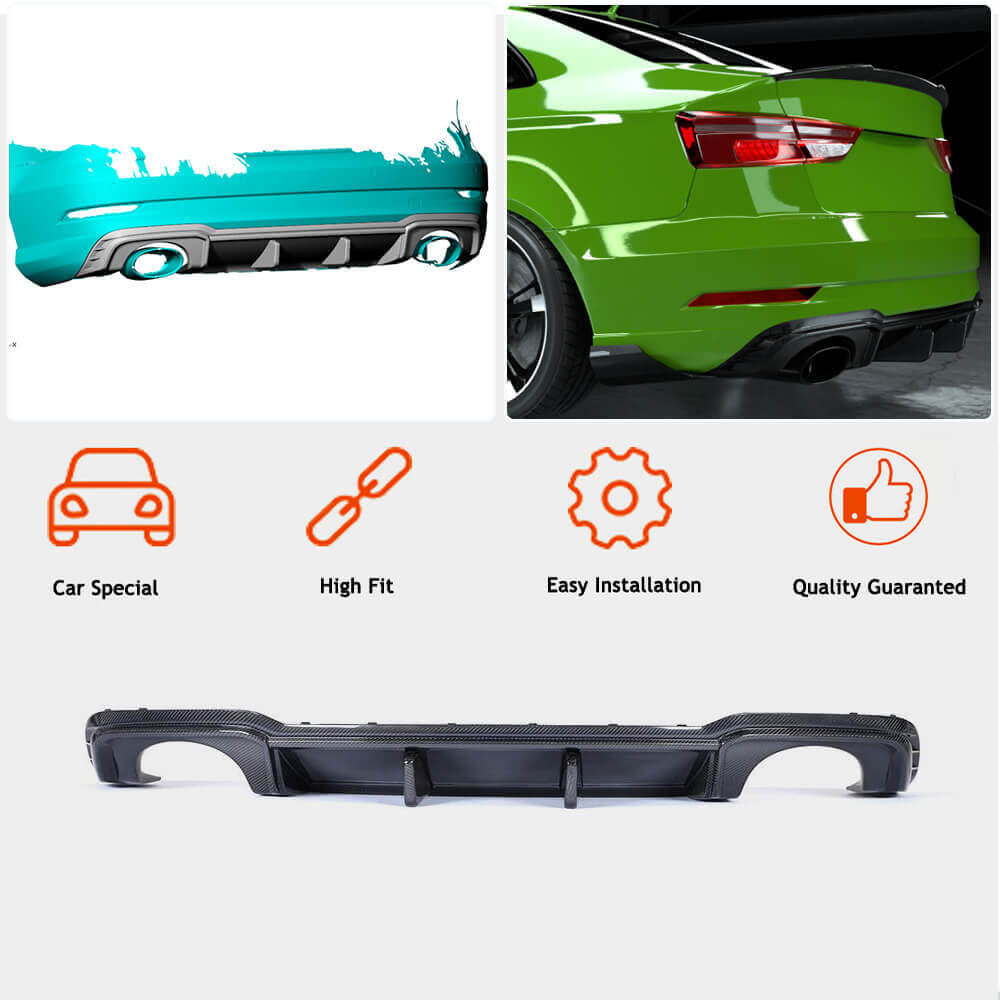 Rear bumper diffuser V1 (for RS3 Sedan 2017-2019, Carbon) for Audi A3 2012-2020 - image 2