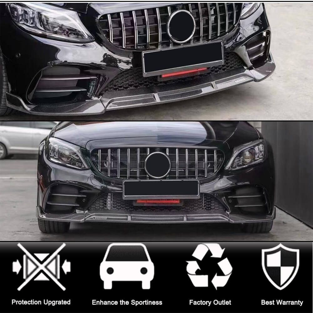 Front Bumper Lip Spoiler (for SD AMG-Line 2019-2021, Carbon) for Mercedes C-сlass W205 2014-2021 - image 2
