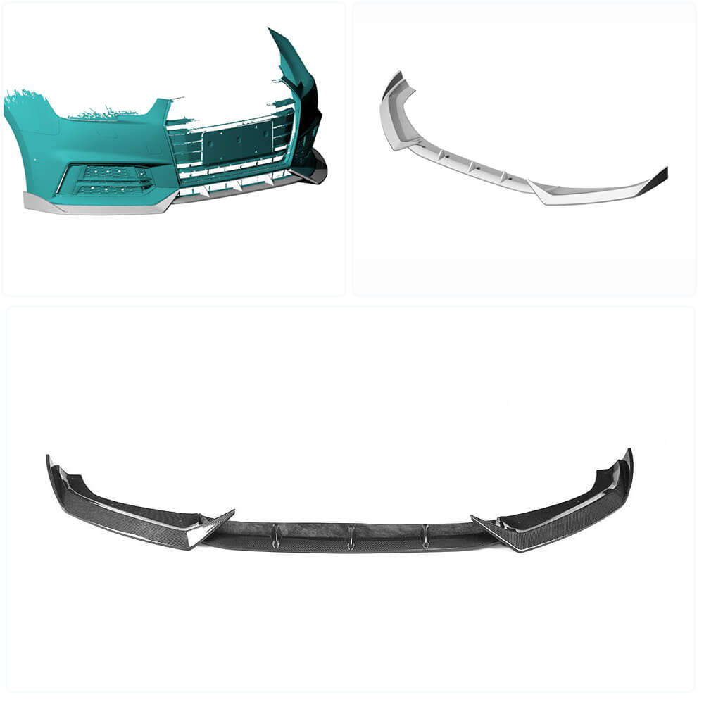Front bumper lip V5 (for S-Line SD 2015-2019, Carbon) for Audi A4 B9 2015-2024 - image 2