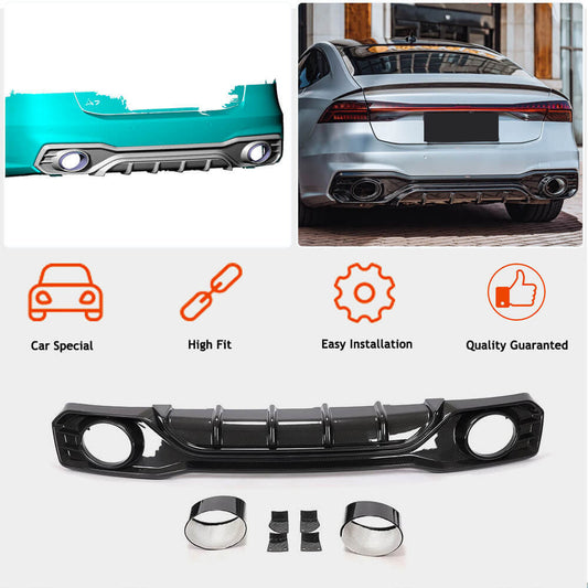 Rear bumper diffuser with nozzles (for S-Line 2018-2022, Dry Karon) for Audi A7 2018- - image 2