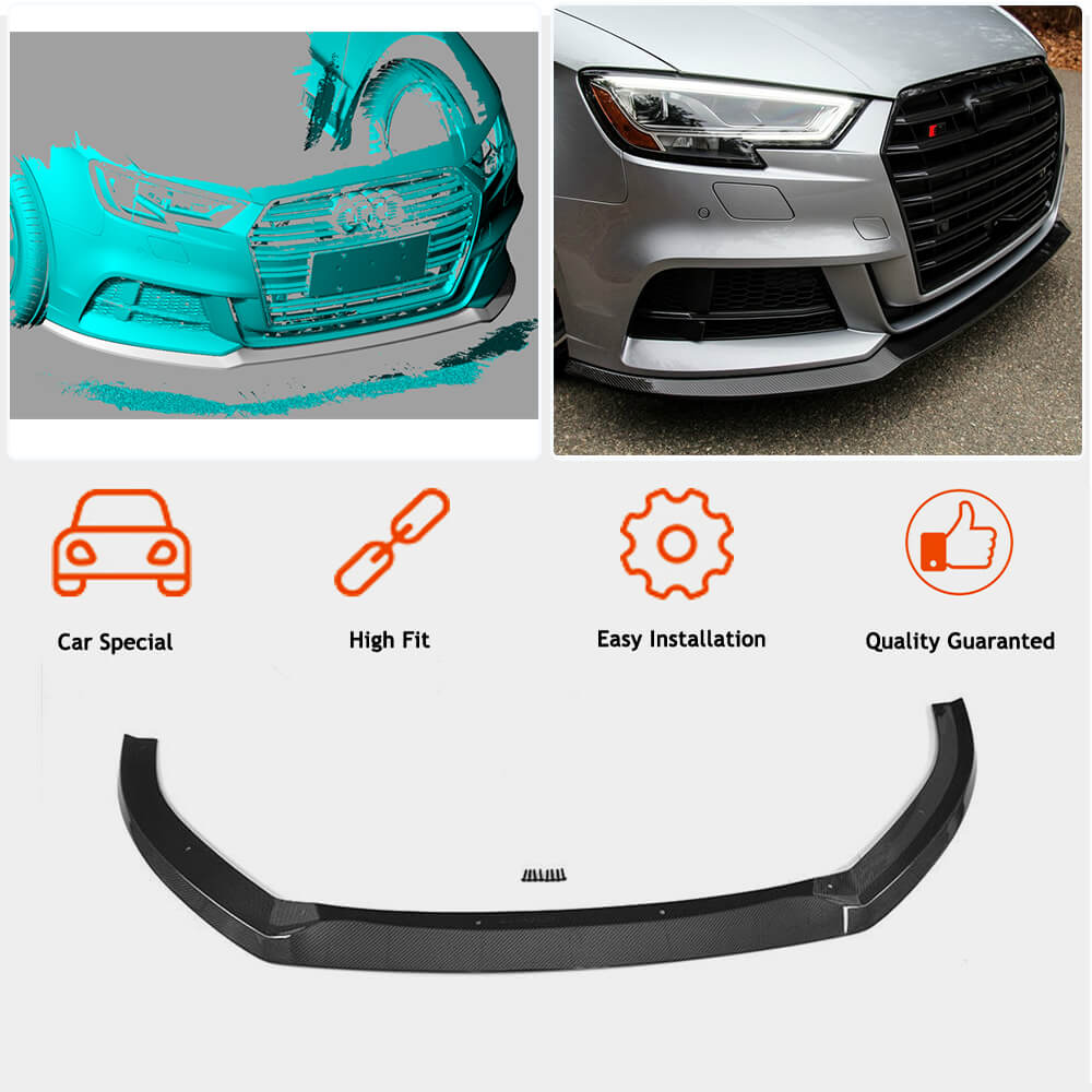 Front bumper lip spoiler Lip V5 (for S-Line Sedan 2017-2020, Carbon) for Audi A3 2012-2020 - image 2