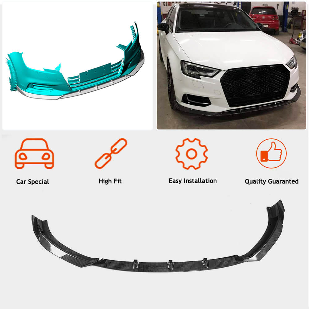 Front Bumper Lip Lip V1 (for Base 2017-2020 Sedan, Carbon) for Audi A3 2012-2020 - image 2
