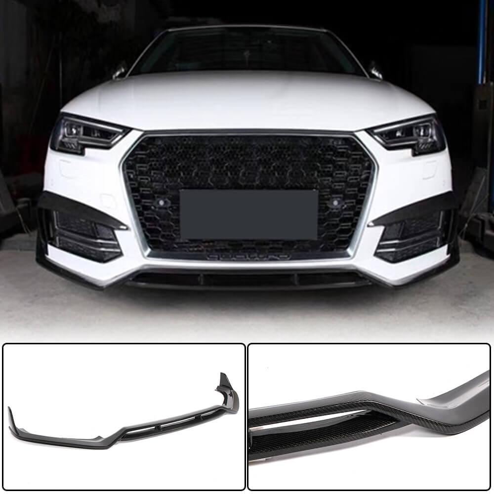 Front bumper lip spoiler Lip V2 (for S-Line Sedan 2015-2019, Carbon) for Audi A4 B9 2015-2024 - image 2