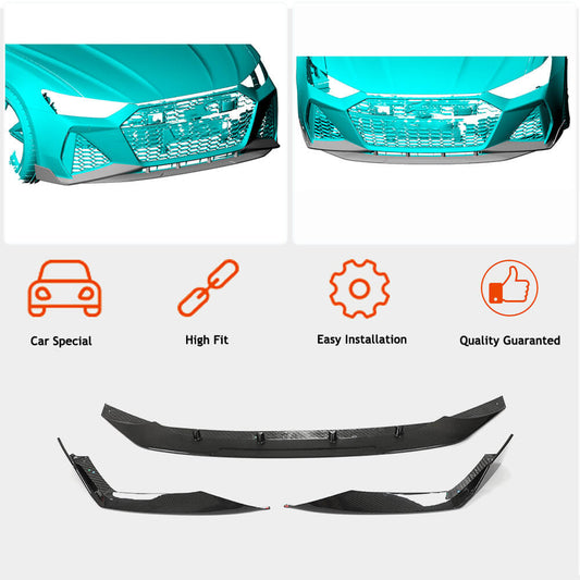 Front Bumper Lip Dry Carbon Fiber for Audi A6 C8 2018- - image 2