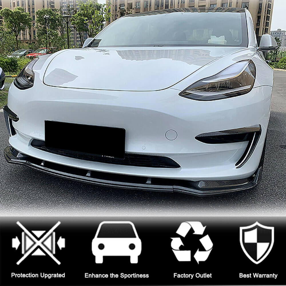 Front Bumper Lip V5 (2017-2023, Carbon) for Tesla Model 3 2017- - image 2