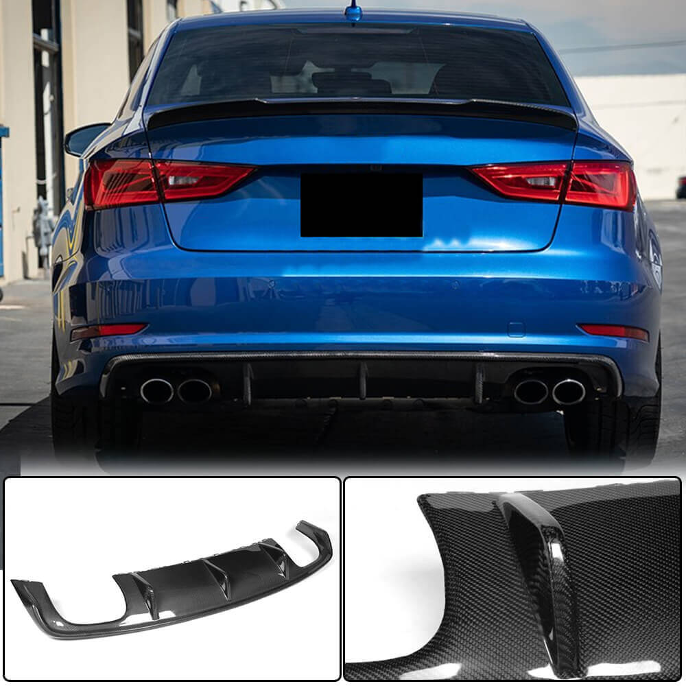 Rear Bumper Diffuser V2 (for S-Line SD 2012-2016, Carbon) for Audi A3 2012-2020 - image 2