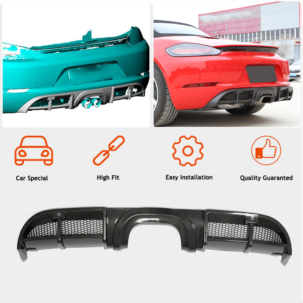 Rear bumper diffuser V1 (2016-2019, Carbon) for Porsche Boxster/Cayman 982 (718) 2016- - image 2