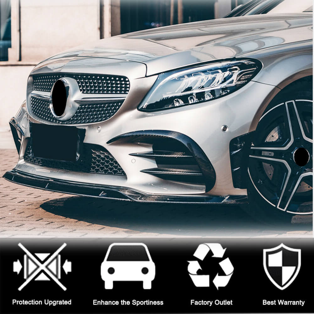 Lip V1 front bumper cover (for C43 AMG 2019-2021, Carbon) for Mercedes C-class W205 2014-2021 - image 3