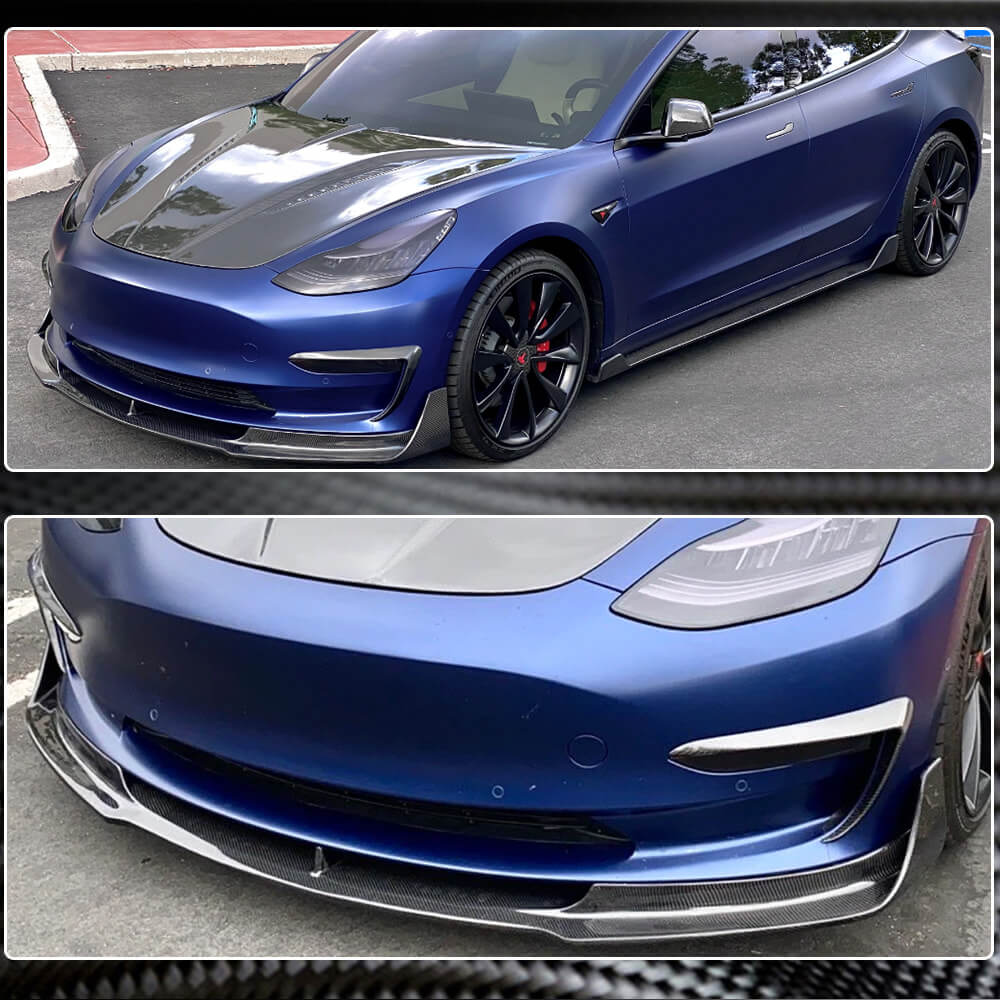 Front Bumper Lip V3 (2017-2023, Carbon) for Tesla Model 3 2017- - image 3