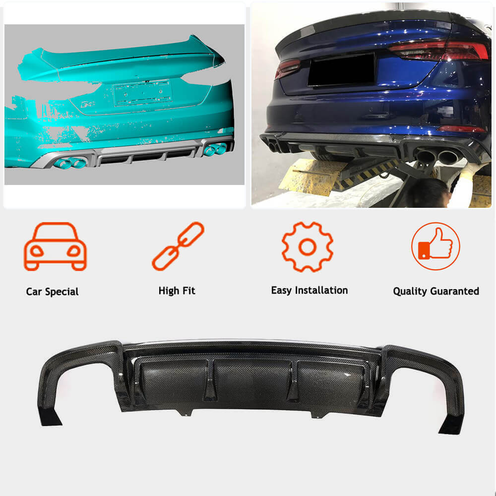 Rear Bumper Diffuser V2 (for S-Line 2016-2020, Carbon) for Audi A5 2016-2025 - image 3