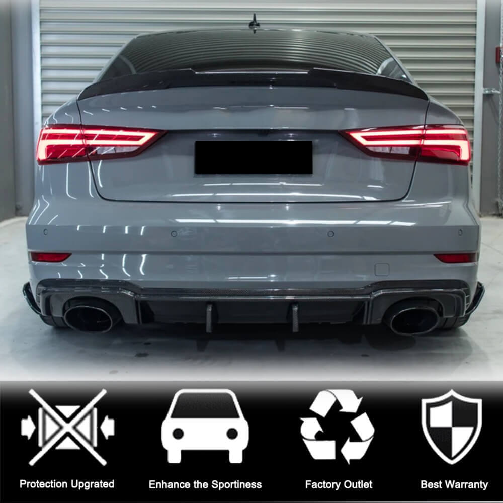 Rear bumper diffuser V1 (for RS3 Sedan 2017-2019, Carbon) for Audi A3 2012-2020 - image 3