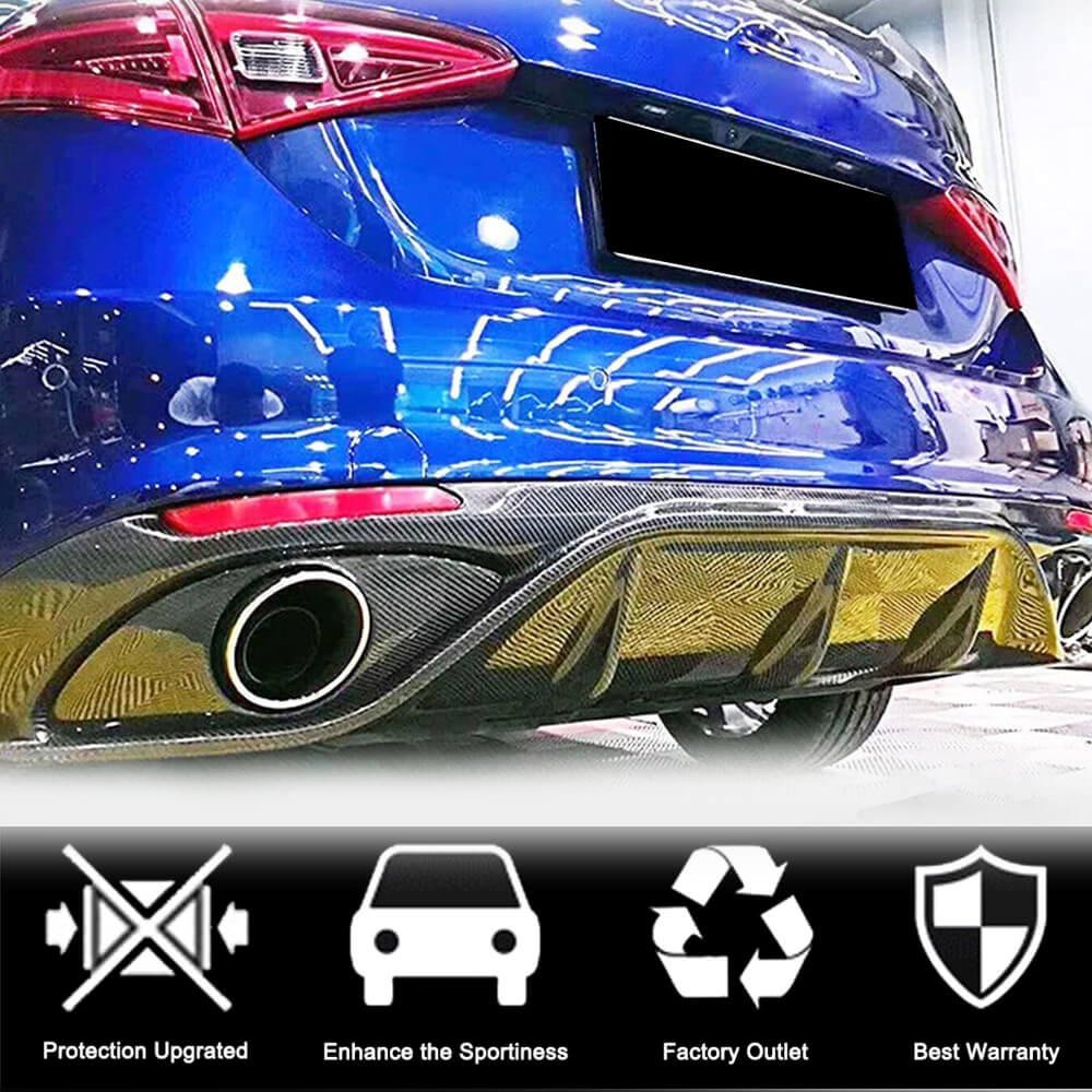 Rear Bumper Diffuser with Tips V2 (for Base, Carbon) for Alfa Romeo Giulia 2016-2022 - image 3