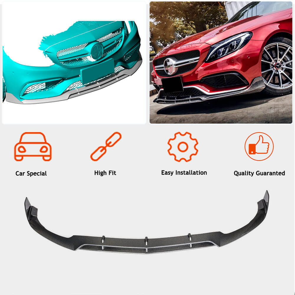 Front Bumper Lip V4 for SD C63 AMG 2015-2019 Carbon for Mercedes C-сlass W205 2014-2021 - image 3