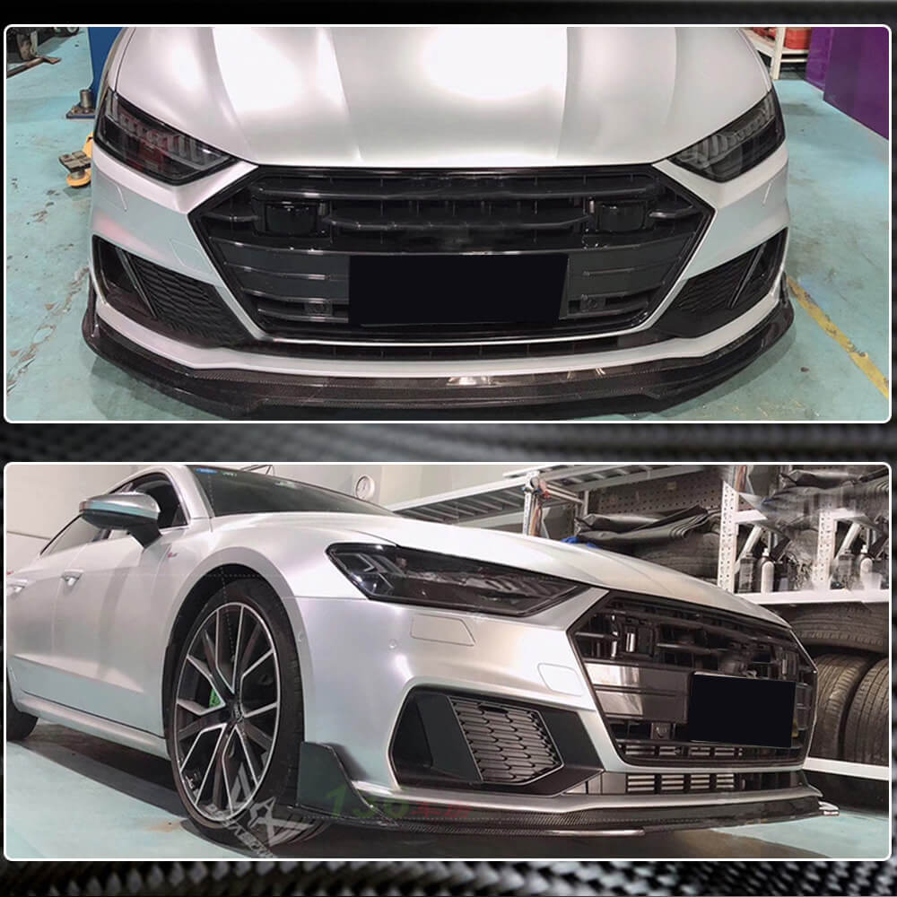 Front Bumper Lip Spoiler (for S-Line 2018-2022, Carbon) for Audi A7 2018- - image 3
