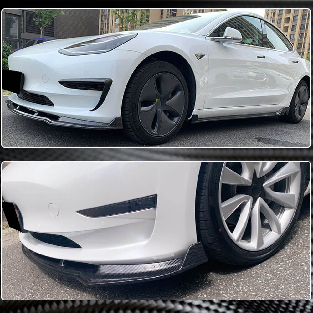Front Bumper Lip V5 (2017-2023, Carbon) for Tesla Model 3 2017- - image 3