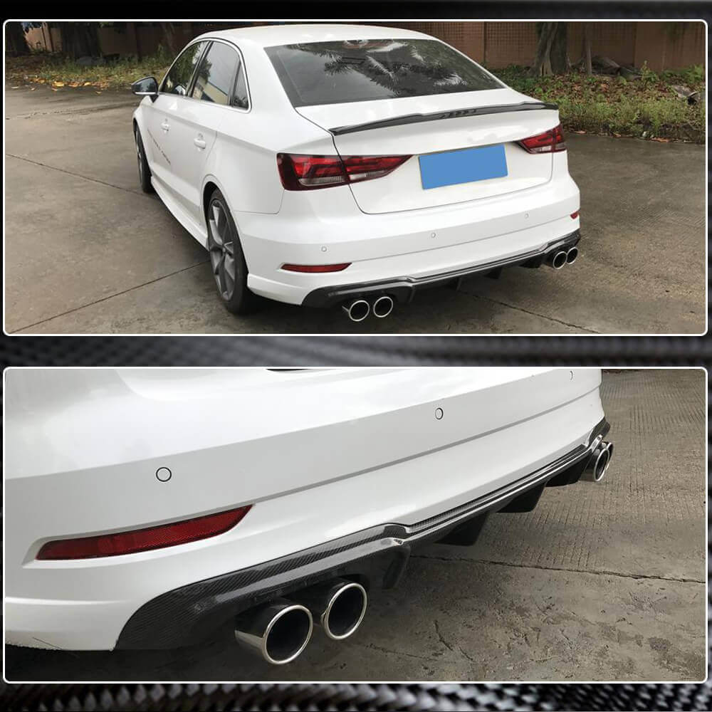 Rear Bumper Diffuser V4 (for S-Line SD 2017-2020, Carbon) for Audi A3 2012-2020 - image 3