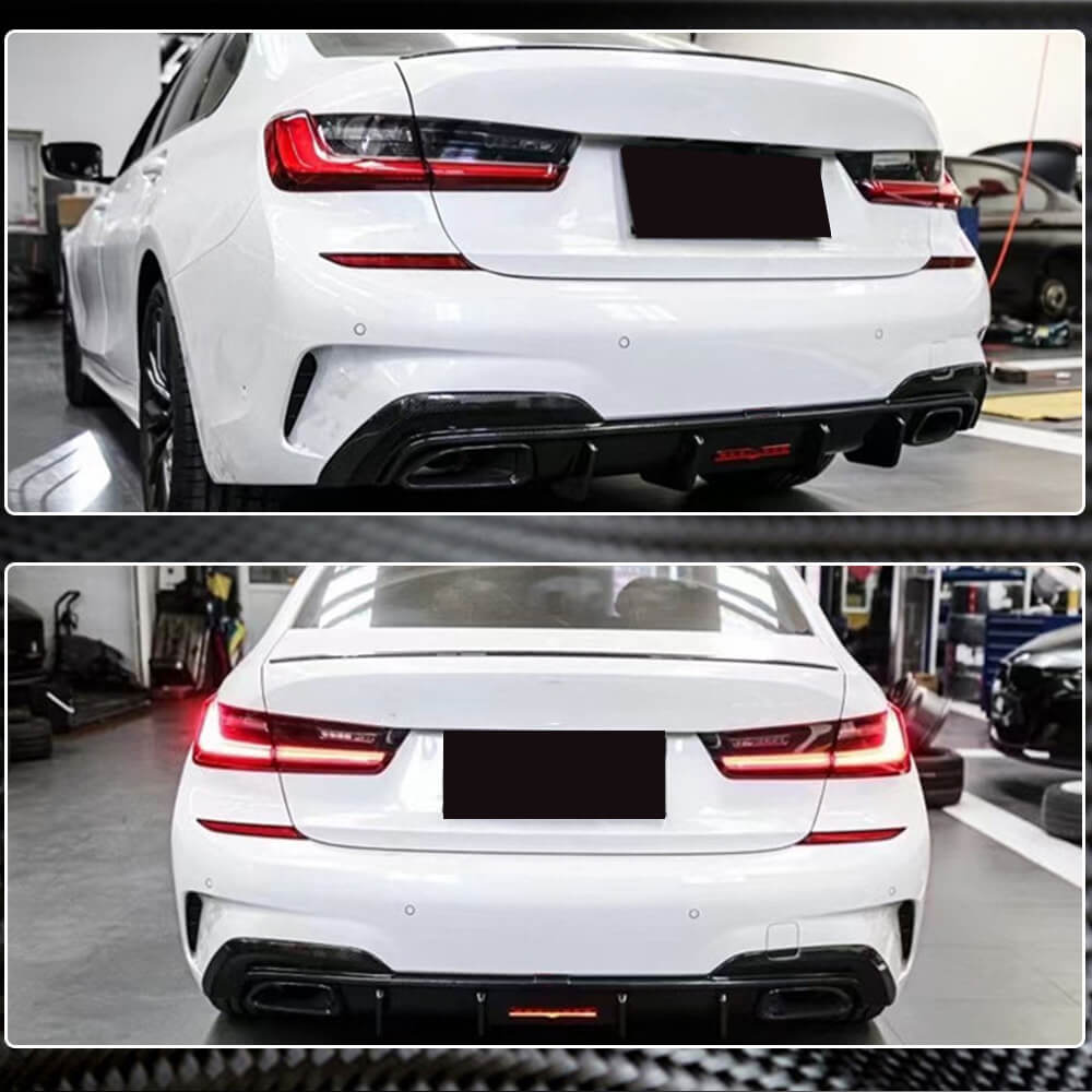 Rear Bumper Diffuser With LED Light Carbon Fiber V6 (2019-2021, M-Sport) for BMW 3 series G20/21 2018- - image 3