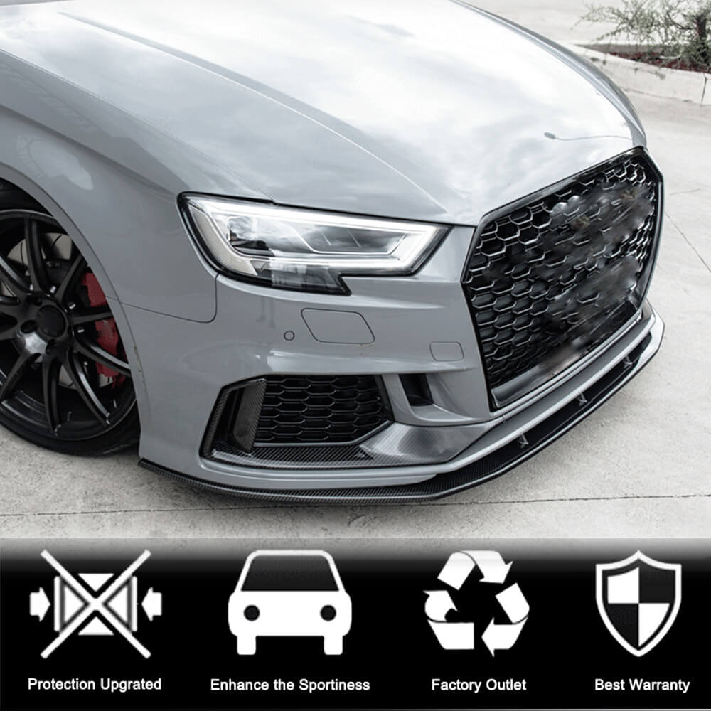 Front bumper lip extensions V1 (for RS3 SD 2017-2020, Carbon) for Audi A3 2012-2020 - image 3