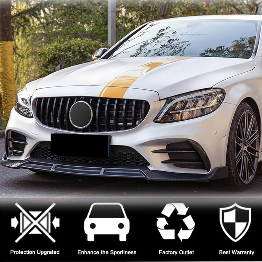 Lip V3 front bumper cover (for C43 AMG 2019-2021, Carbon) for Mercedes C-class W205 2014-2021 - image 3