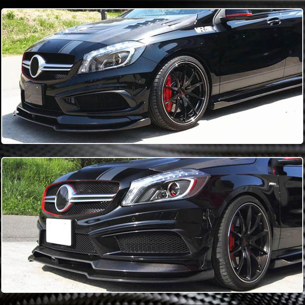 Front Bumper Lip V2 (for AMG-Line / A45 AMG HB 2013-2015, Carbon) for Mercedes A-сlass W176 2012-2018 - image 3