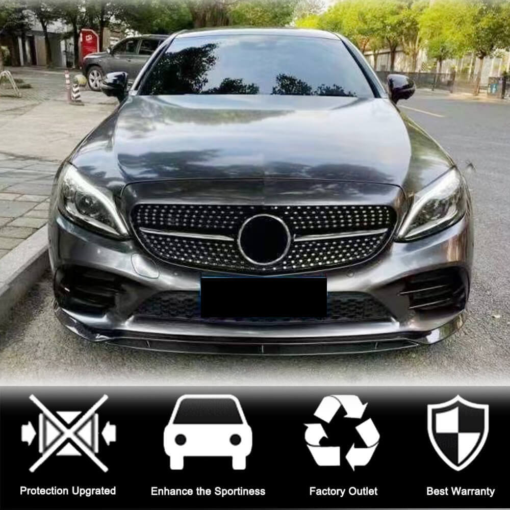 Front Bumper Lip Spoiler (2019-2021, Carbon) for Mercedes C-сlass W205 2014-2021 - image 3