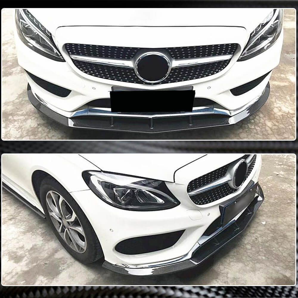 Front Bumper Lip V3 for C43 AMG 2015-2019 Carbon for Mercedes C-сlass W205 2014-2021 - image 3