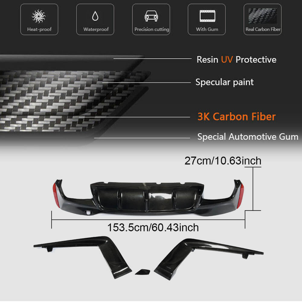 Rear Bumper Diffuser Carbon Fiber V4 (2017-2020, M-Sport) for BMW 5 Series G30/31 2017-2023 - image 3