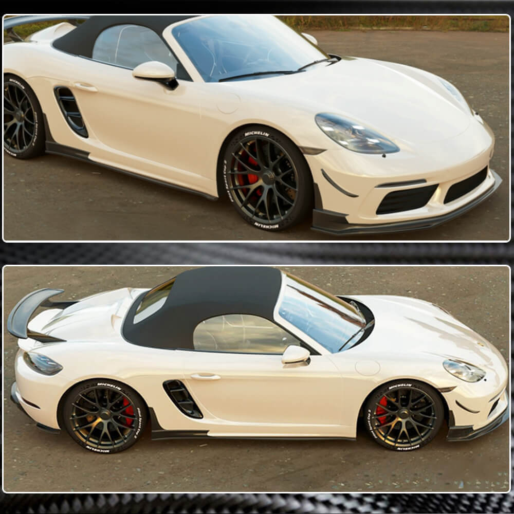 Lip V1 front bumper cover (2016-2019, carbon) for Porsche Boxster/Cayman 982 (718) 2016- - image 3