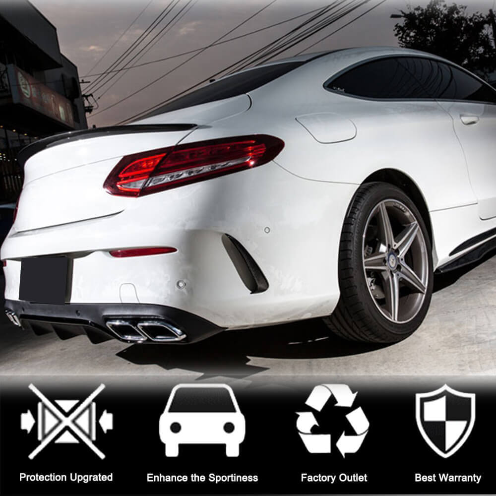 Rear bumper protectors V1 (for coupe/convertible Base/AMG-Line/C43 AMG 2015-2019, Carbon) for Mercedes C-class W205 2014-2021 - image 3